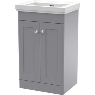 Nuie Nuie - Classique Floor Standing 2-Door Vanity Unit with Basin 500mm Wide Satin Grey - 0 Tap Hole