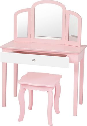 Costway Costway Set Tocador Infantil Con Espejo Tripartido Y Caj&oacute;n Grande, Escritorio Desmontable 2 En 1 Con Mesa Taburete (rosa)