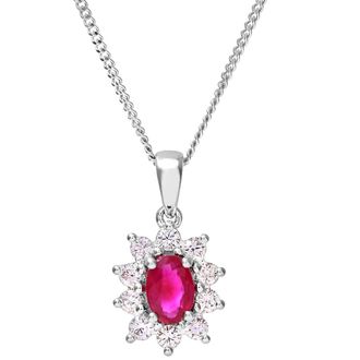 Diamant L'&eacute;ternel Womens Cluster Pendant, 18ct White Gold Diamond and Ruby 0.33ct Weight - One Size