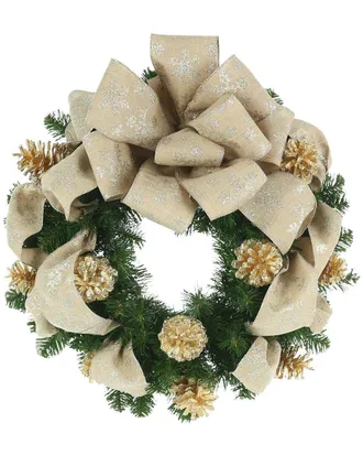 Creative Displays Inc. 26In Holiday Wreath With Gold Pinecones And Snowflake Bow