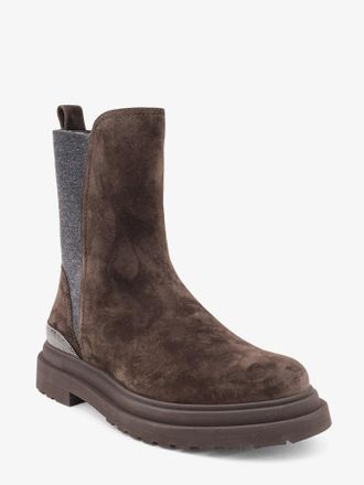 Brunello Cucinelli Womens Boots With Monili Detail Suede Brown Suede-Rubber Suede/rubber