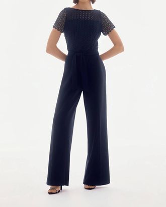 Joseph Ribkoff Lace Top Belted Jumpsuit In Midnight Blue