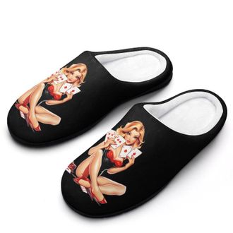Generic Aces Playing Cards Pinup Girl Womens Slippers Warm House Slippers Indoor House Shoes with Anti-Skid Rubber Sole