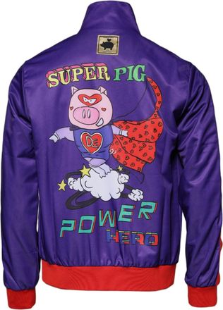 Dolce & Gabbana Purple Year Of The Pig Full Zip Bomber Mens Sweater
