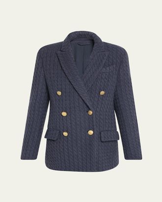 Brunello Cucinelli Cashmere Cable Knit Double-Breasted Blazer