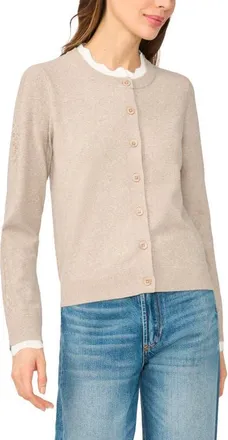 CeCe by Cynthia Steffe Crewneck Cardigan in Light Heather Taupe at Nordstrom, Size Xx-Large