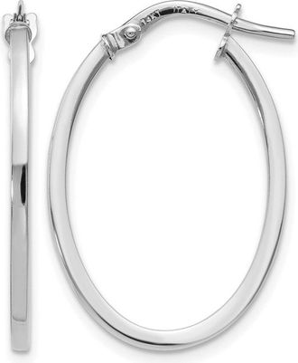 Diamond2Deal 14K White Gold Polished Oval Shape Hoop Earrings