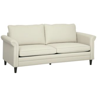 HOMCOM Modern 3 Seater Sofa for Living Room - Fabric Couch Settee - Cream | TJ Hughes