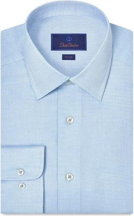 David Donahue Trim Fit Microcheck Cotton Dobby Dress Shirt in Blue at Nordstrom, Size 14.5 - 32