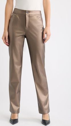 Anne Klein Metallic Faux Leather Bootleg Pants in Natural Clay Metallic at Nordstrom, Size 16