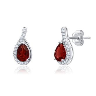 MAX + STONE 14k Yellow or White Gold Gemstone Pear Shape Drop Stud with Diamonds Accents
