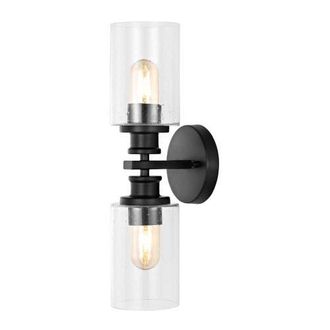 Jonathan Y Designs Jules Cylinder 2-Light Iron/Seeded Glass Farmhouse Contemporary LED Wall Sconce in Black at Nordstrom