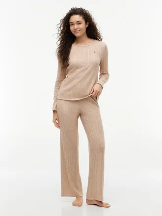 Tommy Hilfiger Womens Henley T-Shirt & Pant Sleep Set - Taupe - XL