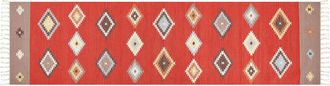 Beliani Beliani - Alfombra Kilim De Algod&oacute;n Rojo Marr&oacute;n Beige 80 X 300 Cm Pelo Corto Geom&eacute;trico Lorut