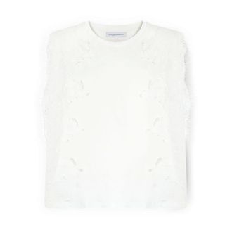 Motivi T-shirt met kanten inzetstukken - Dames - Tops - Wit - Maat: XS Katoen