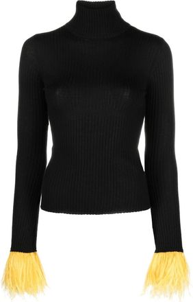 La DoubleJ Feather-cuff Ribbed-knit Jumper