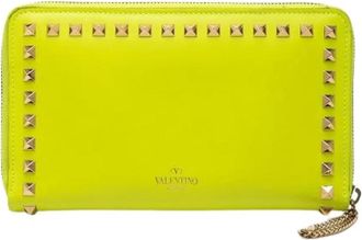 Valentino Pre-owned Studded Zip Around Wallet - Dames - Vintage Accessoires - Geel - ONE Size - Leer - Vintage