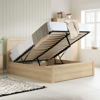 Birlea Double Ottoman Bed Frame Oak Brown Wooden Herringford 4ft 6 135cm in Light Oak