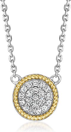 Ross-Simons Diamond Cluster Necklace in Sterling Silver and 14kt Yellow Gold