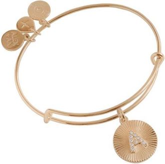 Alex and Ani Pave Starburst Texture Initial Bangle Bracelet in Gold - R at Nordstrom