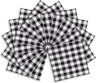 Solino Home Linen Cocktail Napkins Set of 12, 6 x 6 Inch for Dining Table, Holiday and Everyday Table Decor - Gingham Check in Black at Nordstrom