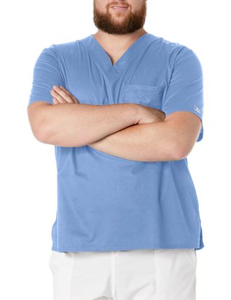 Cherokee Mens V-Neck Scrub Top, Traditional Fit with Double Chest Pocket and Side Vents 4743, Ceil, Medium