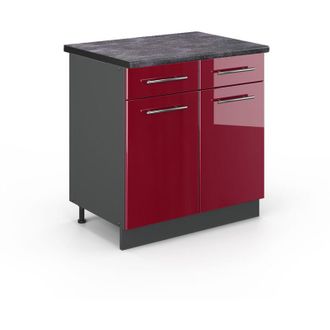Vicco Mueble Bajo De Cocina Fame-line, Rojo Burdeos Alto Brillo, 80 Cm, Et Antracita