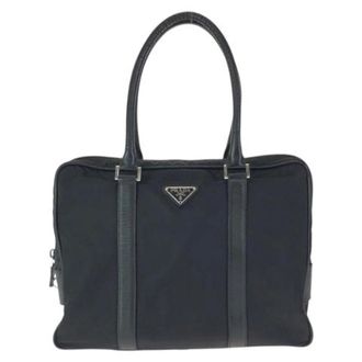 Prada Pre-owned Nylon Leather Tessuto Saffiano Logo Tote - unisex - Prada Vintage - Vintage Handbags - Black - ONE SIZE - Pre-owned