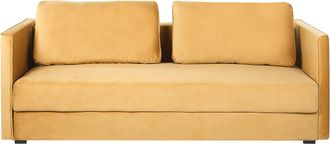 Beliani Sof&aacute; Cama 3 Plazas De Terciopelo Amarillo Mostaza Almacenaje Convertible Eksjo
