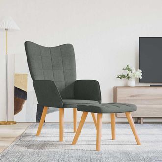 vidaXL Silla De Relajaci&oacute;n Con Reposapi&eacute;s De Tela Gris Oscuro Vidaxl
