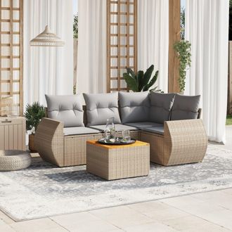vidaXL Juego De Sof&aacute;s Jard&iacute;n Con Cojines 5 Pzas Rat&aacute;n Sint&eacute;tico Beige Vidaxl