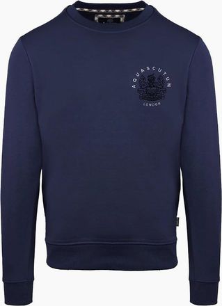 Aquascutum Mens Crew Neck Ribbed Collar Long Sleeve Sweatshirt - Navy - Size: 2X large
