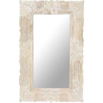 vidaXL Espejo De Madera Maciza De Mango Blanco 80x50 Cm Vidaxl
