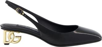 Dolce & Gabbana Zwarte Patentleren Slingbacks met DG Hak - Dames - Pumps - Zwart - 39 1/2 EU - Leer - Schoenen