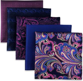 Shlax & Wing Shlax&Wing 5 Pieces Assorted Mens Pocket Square Handkerchiefs Set 67