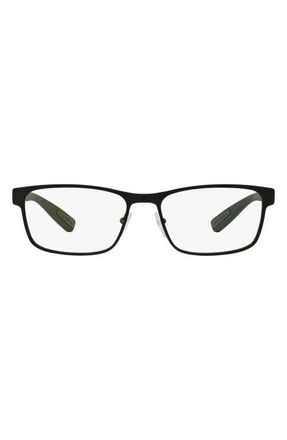 Prada 55mm Rectangular Optical Glasses in Rubber Black at Nordstrom
