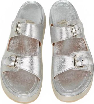 Ann Mashburn Womens Double Buckle Platform Sandal In Silver Leather