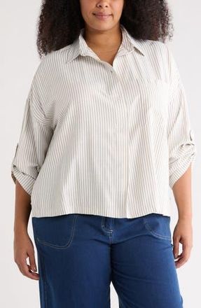 Max Studio Stripe Button-Up Shirt in Off Wht /Peat Sandwich Stripe at Nordstrom Rack, Size 1 X