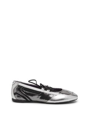 Diesel D-Mile-Metallic lace-up ballet flats - Flats - Woman - Silver