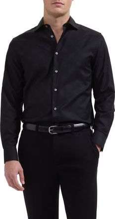 Bugatchi Axel Shaped Fit Stretch Cotton Button-Up Shirt in Black at Nordstrom, Size Xxx-Large