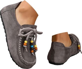 Generic Suede Moccasins Loafers for Women Business Casual Shoes Penny Loafers with Beaded Slip On Work Shoes Comfort Walking Flats Round Toe Slip On Flats Dai