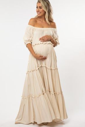Pinkblush Off Shoulder Ruffle Tiered Maxi Dress in Cream at Nordstrom, Size Small