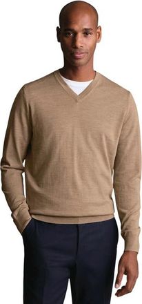 CHARLES TYRWHITT Merino V-Neck Sweater in Oatmeal at Nordstrom, Size Xxx-Large