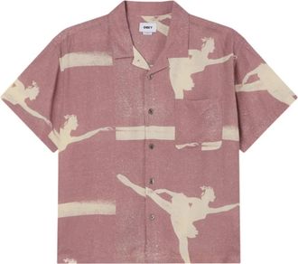 Obey Korte mouw Cubaanse overhemd - Mauve Multi - Heren - Korte mouwen Overhemden - Roze - S - Overhemden