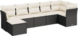 vidaXL Vidaxl - Set De Comedor De Jard&iacute;n 7 Pzas Y Cojines Rat&aacute;n Sint&eacute;tico Negro