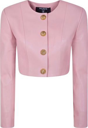 Balmain Long Sleeves Buttoned Lambskin Cropped Jacket