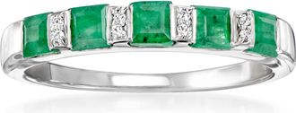 Ross-Simons Emerald Ring With Diamonds in Sterling Silver