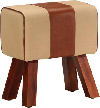 vidaXL Vidaxl - Banco Potro Gimnasio Cuero Aut&eacute;ntico Madera Mango Marr&oacute;n 38 Cm