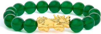 House of Brilliance 18K Yellow Gold Green Agate Beaded Bracelet with Dragon Charm at Nordstrom