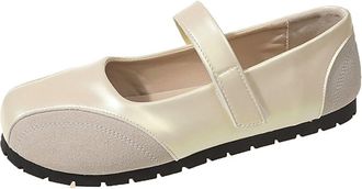 Generic Womens Ballet Flats Mary Jane Shoes, Round Toe Soft Cushion with Strap Comfortable Dressy Casual Slip-on Work Daily Flat Shoes Pumps Khaki